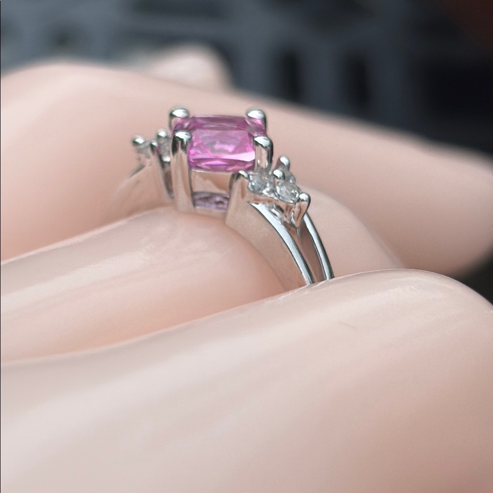 Cushion Cut 1.00 ct Natural Pink and White Sapphire Sterling Silver Ring Sz 7 - Picture 4 of 13